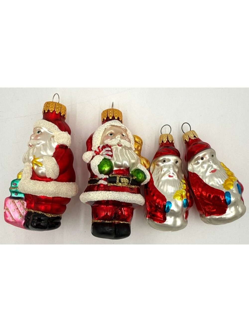 Hand-Painted Glass Santa Claus Christmas Ornaments Set Of 4 Retro Holiday